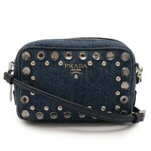 PRADA Blue Leather Pochette Shoulder Bag